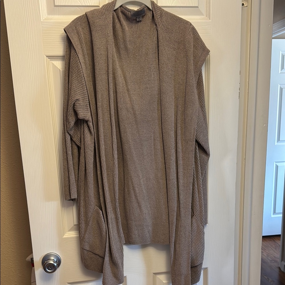 Barefoot Dreams Tan Cardigan with Relaxed Fit and Shawl Collar